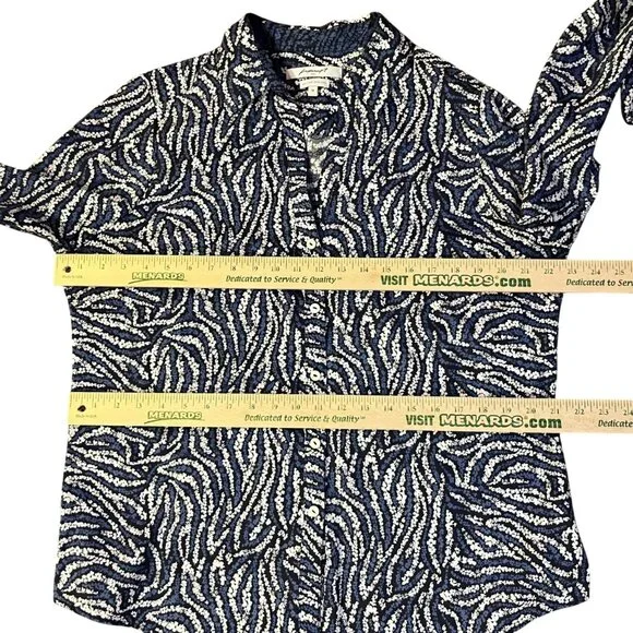 Foxcroft No-Iron Shirt Women's 14 Blue Black White Print Long Sleeve Used - Picture 9 of 12